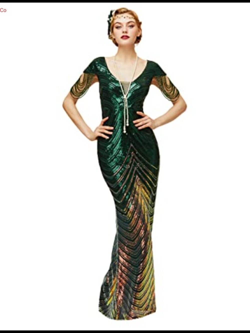 BABEYOND Bodycon Sequin Gown Maxi Prom Dress V Neck Evening Party